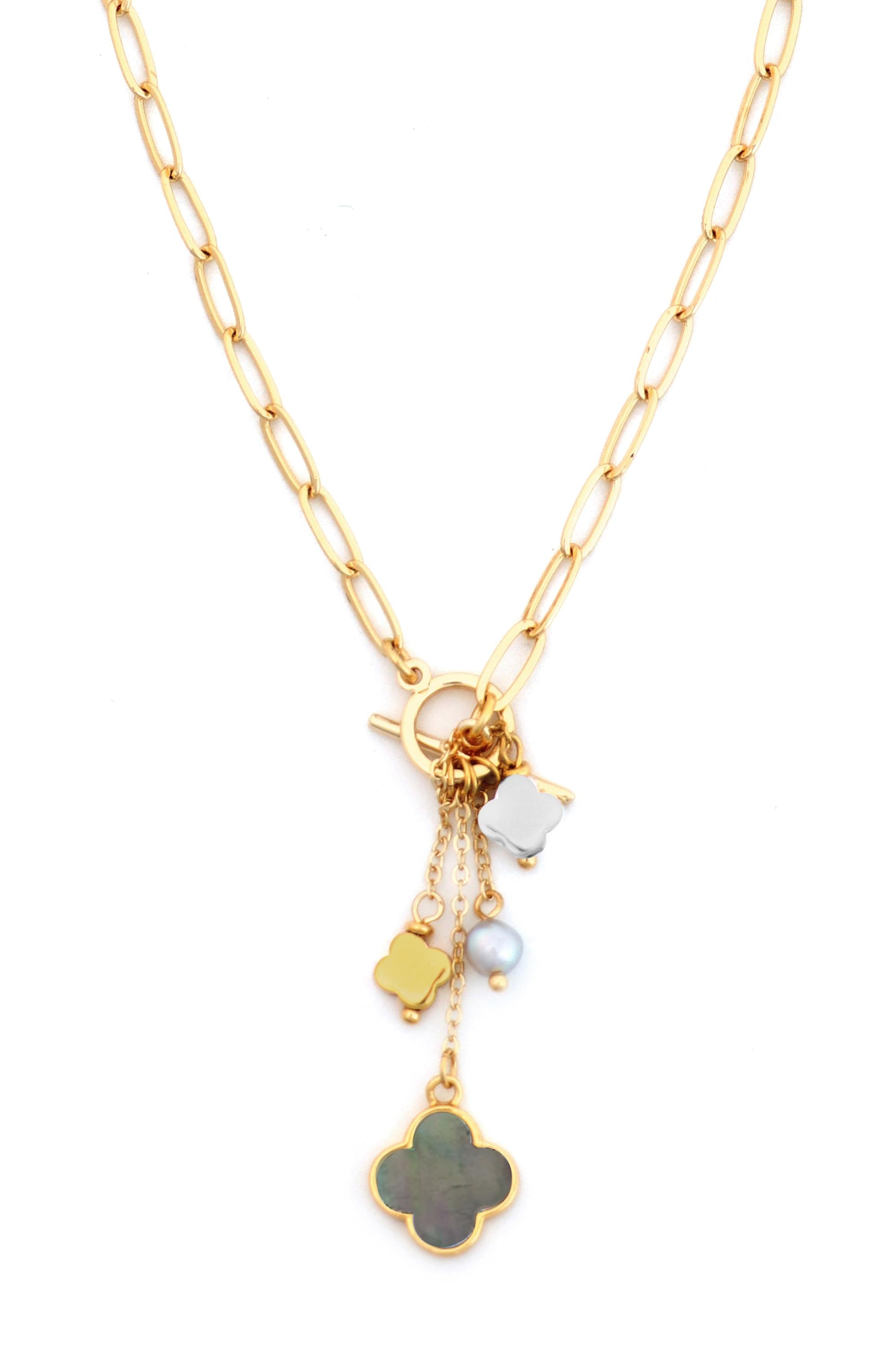 SOUTH MOON UNDER Two Tone Clover Charm Y-Necklace